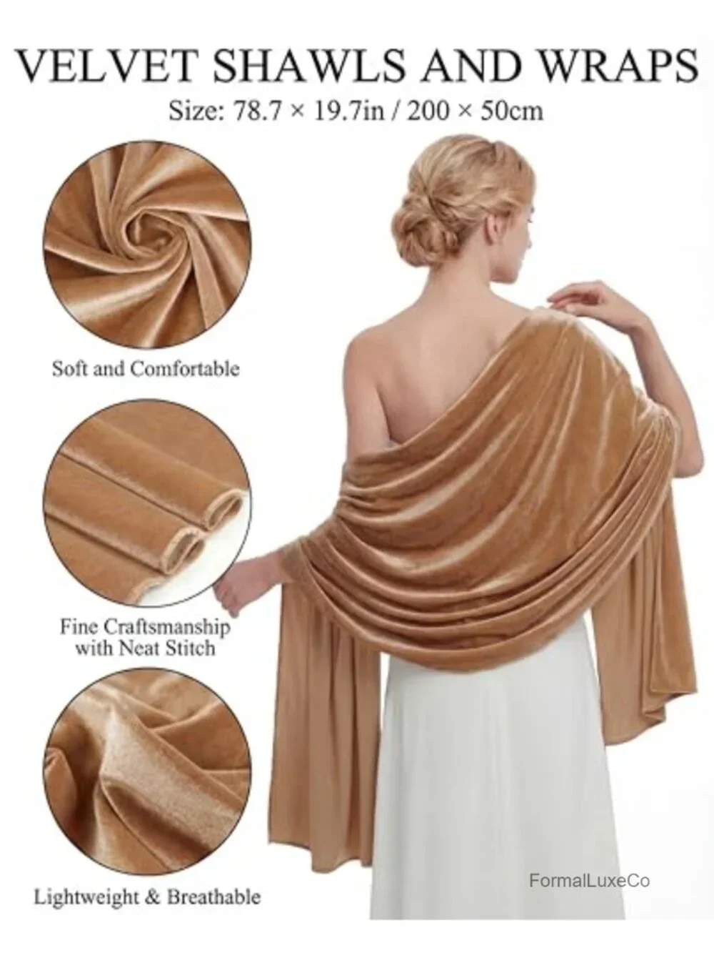 Velvet Scarf Shawl Wrap for Evening Dresses Wedding Bridal Cover Up